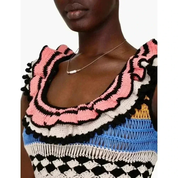 $950 Zimmermann Handmade Real Croch Tiggy Frill Tiered Pompom Dress Resort Sz 12 - Picture 10 of 16